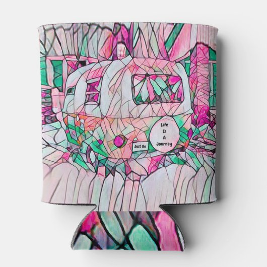 キャンパーの生活は、ちょうどピンクの緑のヒッピー行く旅である 缶クーラー (裏面)