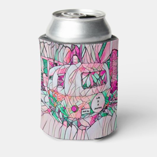 キャンパーの生活は、ちょうどピンクの緑のヒッピー行く旅である 缶クーラー (缶裏面)