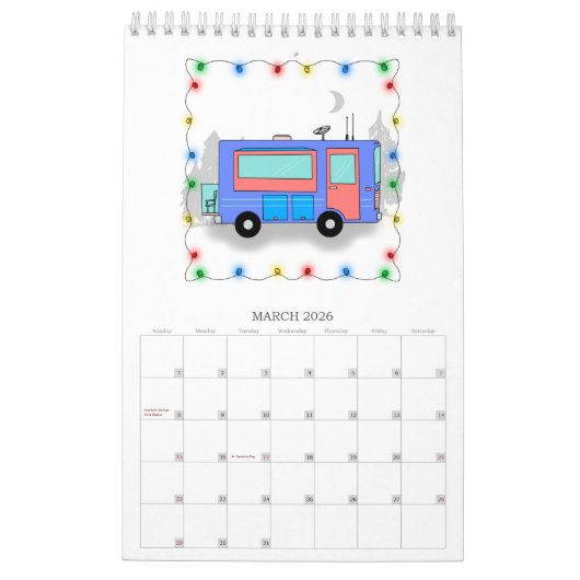 キャンパーカレンダー – ページ独身のの小さいカレンダー カレンダー (3月 2026)
