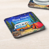 キャンパーキャンピングブルーグリーン自然ウォーターカラー コースター (左側)