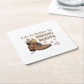 キャンパーギフト |長靴キャットのハイキングの方がライフがアップ スクエアペーパーコースター (アングル)