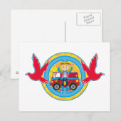 キャンパーバン&ドーブとヒッピーの女の子 ポストカード (正面/裏面)