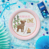 キャンパーピンクバッファロー1歳の誕生日とムース ペーパープレート (パーティー)