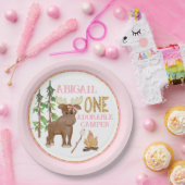 キャンパーピンクバッファロー1歳の誕生日とムース ペーパープレート (パーティー)