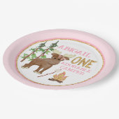 キャンパーピンクバッファロー1歳の誕生日とムース ペーパープレート (アングル)