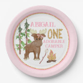 キャンパーピンクバッファロー1歳の誕生日とムース ペーパープレート (正面)