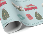 キャンパーファンクリスマスホリデーブルーボーイワンバースデー ラッピングペーパー (ロールコーナー)