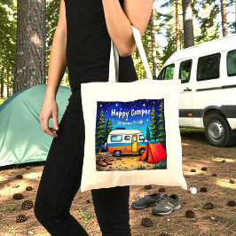 キャンパーブルーグリーンウォーターカラーカンパーバン トートバッグ