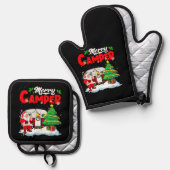 キャンパーメリークリスマスサンタキャンパーキャンピングトラック 鍋つかみ&鍋敷きセット (正面/裏面)