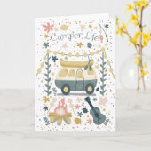 キャンパーライフ白いグリーティングカード カード (黄色い花)