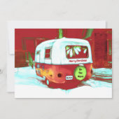 キャンパーレトロクリスマスレッドグリーンヴィンテージムービング シーズンカード (正面)