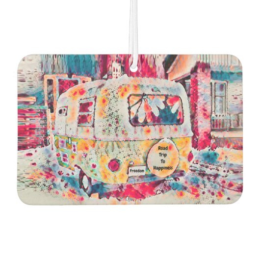 キャンパーレトロヒッピーのロードトリップ幸福の自由 カーエアーフレッシュナー (正面)