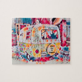 キャンパーレトロヒッピーのロードトリップ幸福の自由 ジグソーパズル