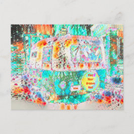 キャンパーレトロヒッピーグルーブ&ビベアポップ・アートのート ポストカード