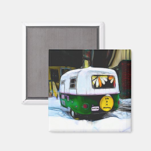 キャンパーレトロヒッピー生活はまさに行き過ぎ マグネット (正面/裏面)