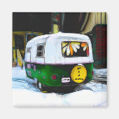 キャンパーレトロヒッピー生活はまさに行き過ぎ マグネット (正面)