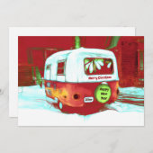 キャンパーレトロヴィンテージクリスマスレッドグリーンホリデイ シーズンカード (正面/裏面)