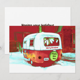 キャンパーレトロヴィンテージクリスマスレッドグリーンホリデイ シーズンカード