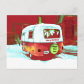 キャンパーレトロヴィンテージクリスマスレッドグリーンホリデイ シーズンポストカード (正面)