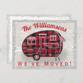 キャンパー素朴レッドブラックバッファロープレイド移動 案内ポストカード (正面/裏面)