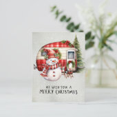 キャンパー雪だるまキャンピングクリスマステーマ シーズンポストカード (スタンド正面)