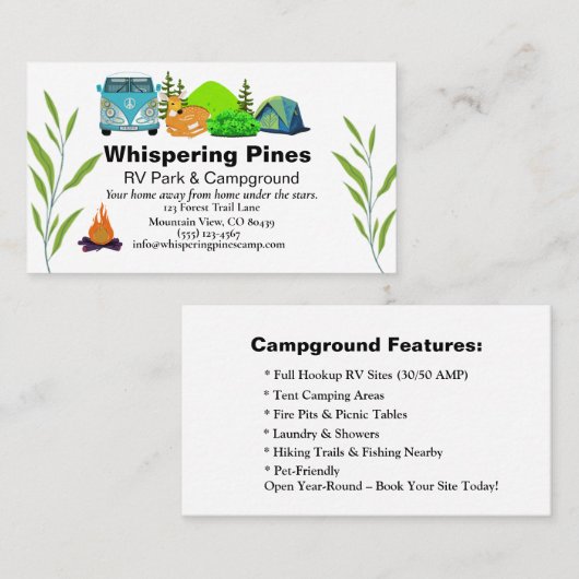 キャンパー・バン連絡とウィルダネスRVサイトカード 名刺 (正面/裏面)