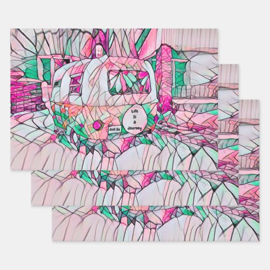 キャンパー·ライフはピンク·グリーン·ヒッピーの旅 ラッピングペーパーシート (セット)