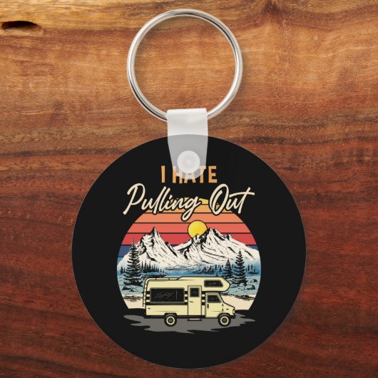 キャンピおもしろいング私は引き出しを嫌うレトロ旅行 キーホルダー (正面)