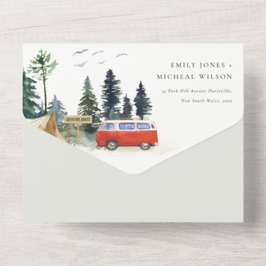 キャンピエレガントングウォーターカラーパインフォレ結婚スト オールインワン招待状 (裏面)