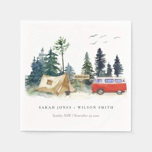 キャンピエレガントングウォーターカラーパインフォレ結婚スト スタンダードカクテルナプキン (正面)