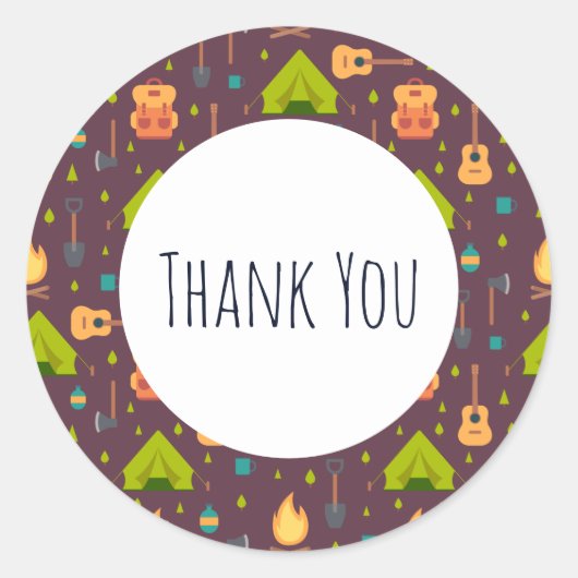 キャンピクールングデザインアウトドア柄ありがとう ラウンドシール (正面)