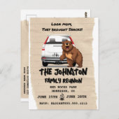 キャンピングおもしろいファミリー懇親会招待状ウィズベア ポストカード (正面/裏面)