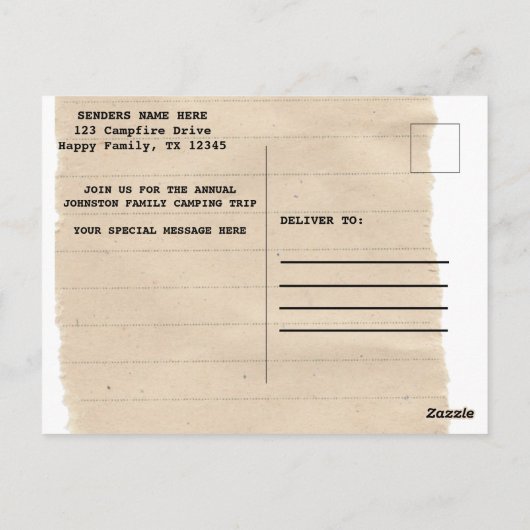 キャンピングおもしろいファミリー懇親会招待状ウィズベア ポストカード (裏面)