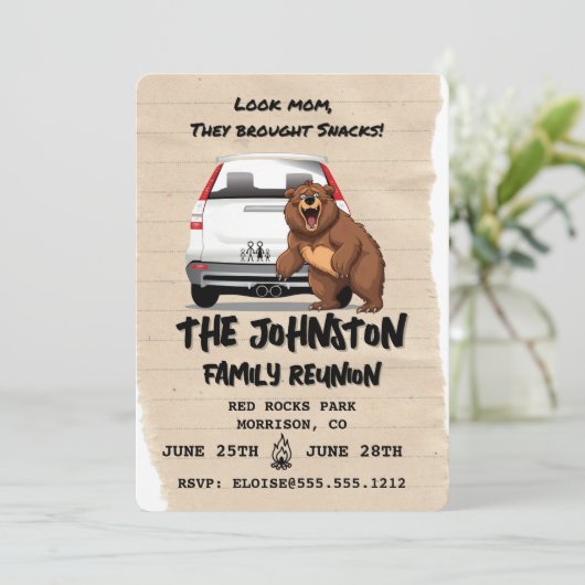 キャンピングおもしろいファミリー懇親会招待状ウィズベア 招待状 (スタンド正面)