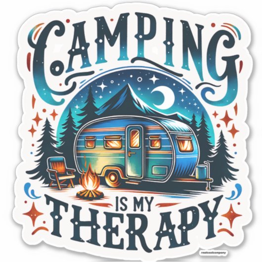 キャンピングは私のセラピーステッカー – かわいいキャンパーデカール シール (正面)