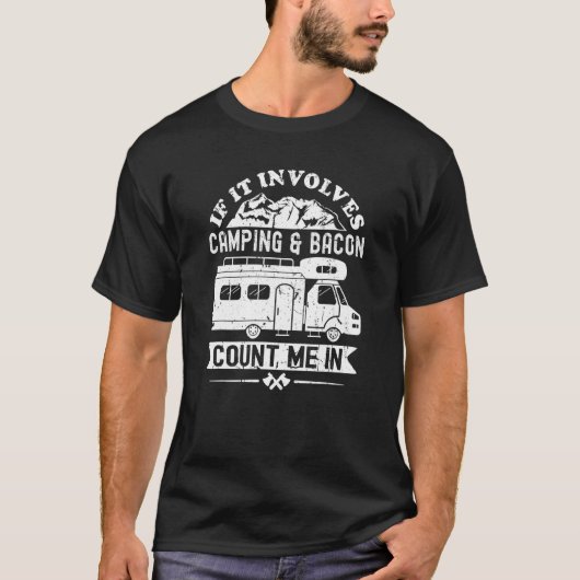 キャンピングもしとベーコンRvキャンパーを含む Tシャツ (正面)