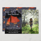 キャンピングアウトドアアドベンチャーキャンプファイア誕生日写真 招待状 (正面/裏面)