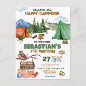 キャンピングアウトドアアドベンチャー男子誕生日パーティー ポストカード (正面)