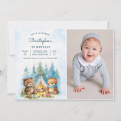 キャンピングアウトドアアドベンチャー誕生日写真 招待状 (正面)