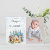 キャンピングアウトドアアドベンチャー誕生日写真 招待状 (スタンド正面)