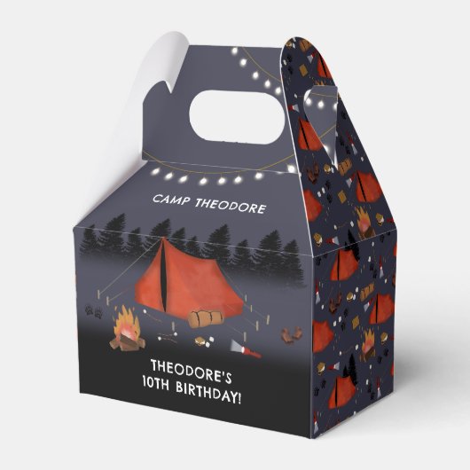キャンピングアウトドアドベンチャーキャンプファイアバースデーパーティー フェイバーボックス (正面サイド)