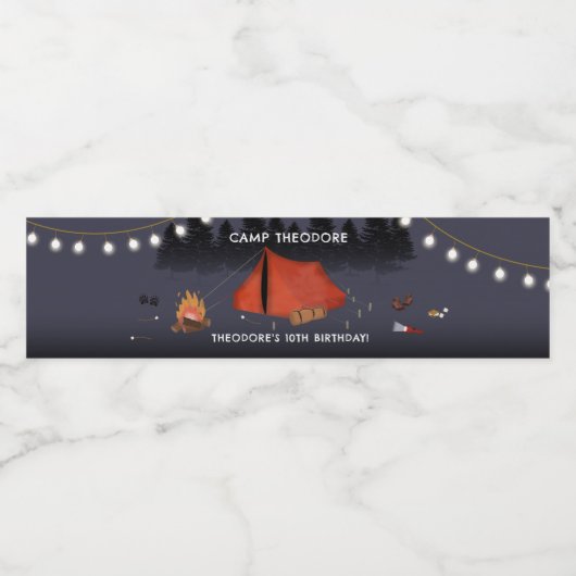 キャンピングアウトドアドベンチャーキャンプファイアバースデーパーティー ペットボトルラベル (シングルラベル)