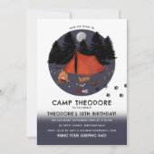 キャンピングアウトドアドベンチャーキャンプファイアバースデーパーティー 招待状 (正面)