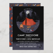 キャンピングアウトドアドベンチャーキャンプファイアバースデーパーティー 招待状 (正面/裏面)