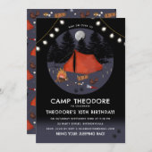 キャンピングアウトドアドベンチャーキャンプファイアバースデーパーティー 招待状 (正面/裏面)