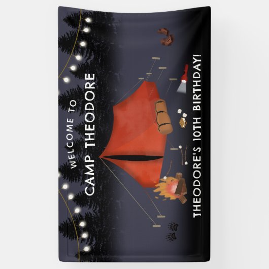 キャンピングアウトドアドベンチャーキャンプファイアバースデーパーティー 横断幕 (縦)