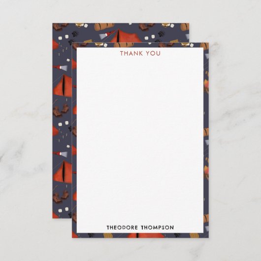 キャンピングアウトドアドベンチャーサマーキャンプファイヤーキッズ サンキューカード (正面/裏面)