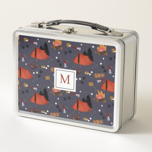 キャンピングアウトドアドベンチャーサマーキャンプファイヤーキッズ メタルランチボックス (正面)