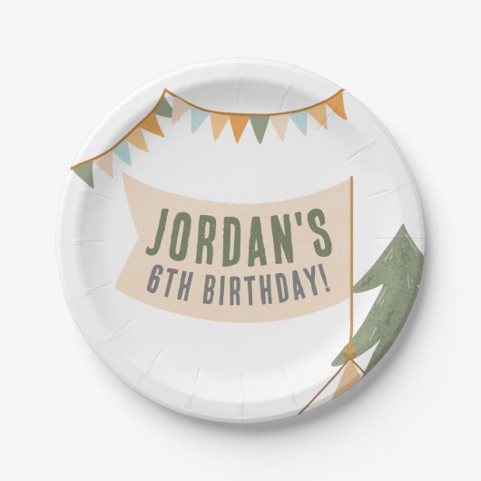 キャンピングアウトドアドベンチャーボーバースデーパーティー ペーパープレート (正面)