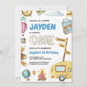 キャンピングアドベンチャーウッドランドキッズファースト誕生日 招待状 (正面)